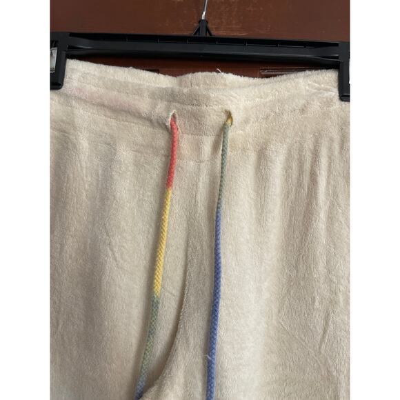 Michael Lauren French Terry flare lounge pants cream with rai ow tie at waist XS - Picture 2 of 4